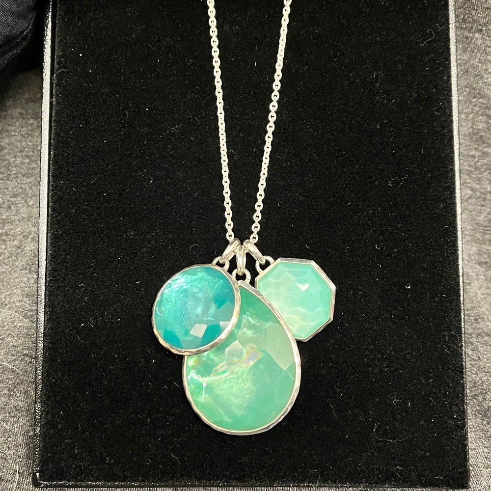 JUMBO Quartz & Mother of Pearl Doublet Three Stone Pendant Necklace